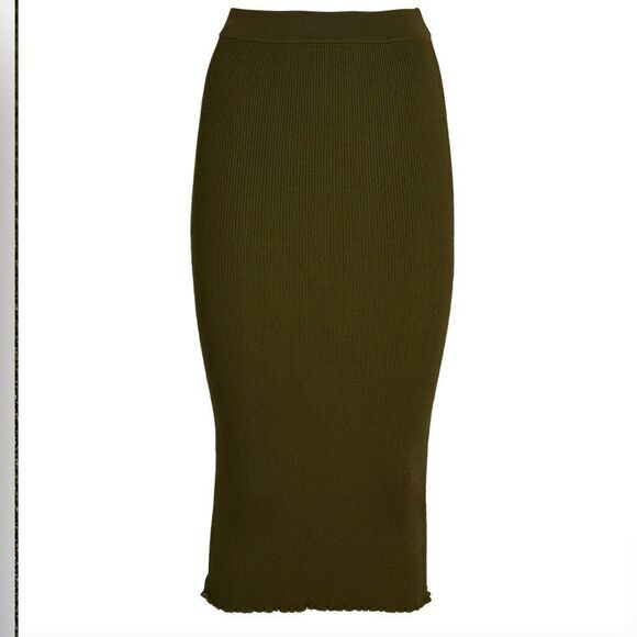 Good American Ribbed Midi Skirt in Olive Green Size 1 - Picture 6 of 8